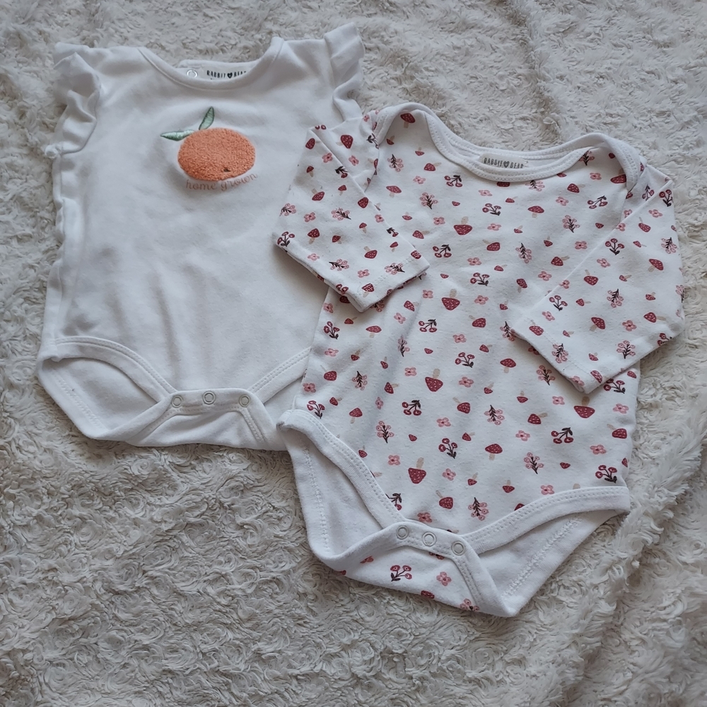 Rabbit + Bear 6-9mo Organic Cotton Onsies Bundle (2) Natural Soft Everyday